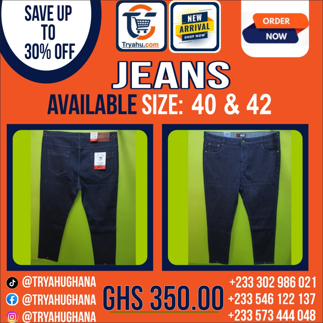 Premium Men’s Normal Jeans – Sizes 40 & 42 | Everyday Comfort & Style | Tryahu Ghana