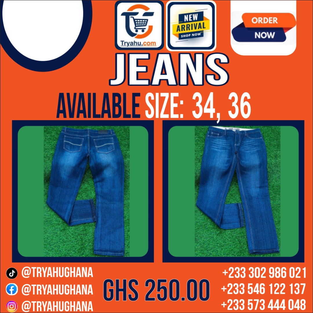 Men’s Normal Jeans – Sizes 34 & 36 | Stylish Everyday Wear | Tryahu Ghana