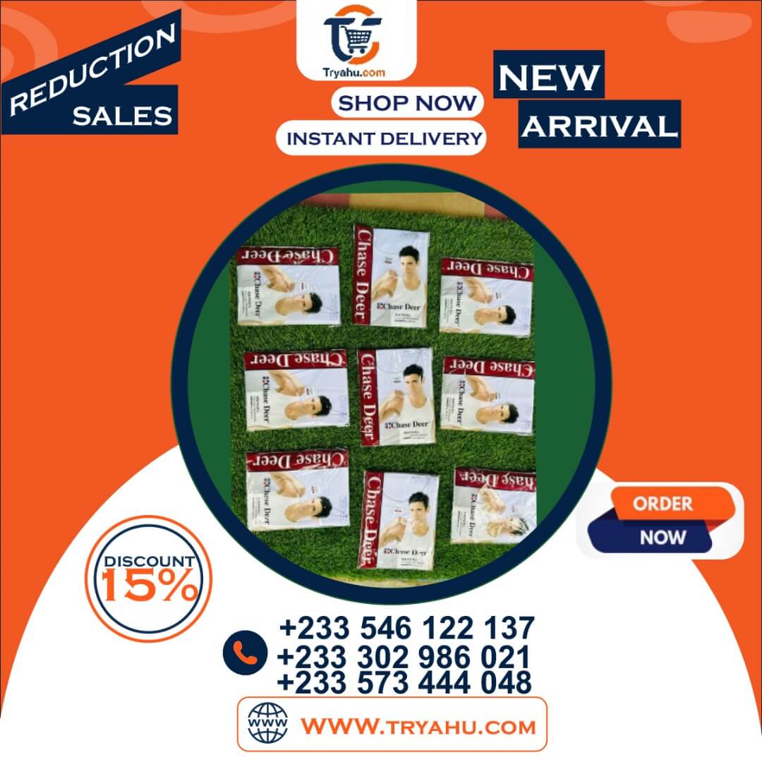 Chase Deer Singlets for Men – White and Black | 100% Cotton | Starting from GHS 225 – Tryahu Ghana