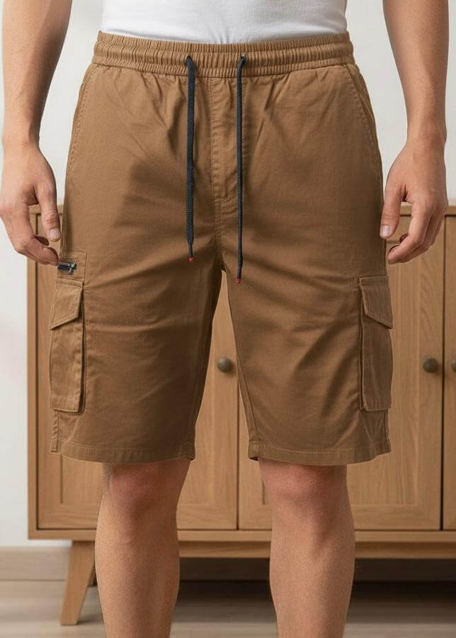Khaki Laced Men’s Side Pocket Shorts – Premium Comfort & Style
